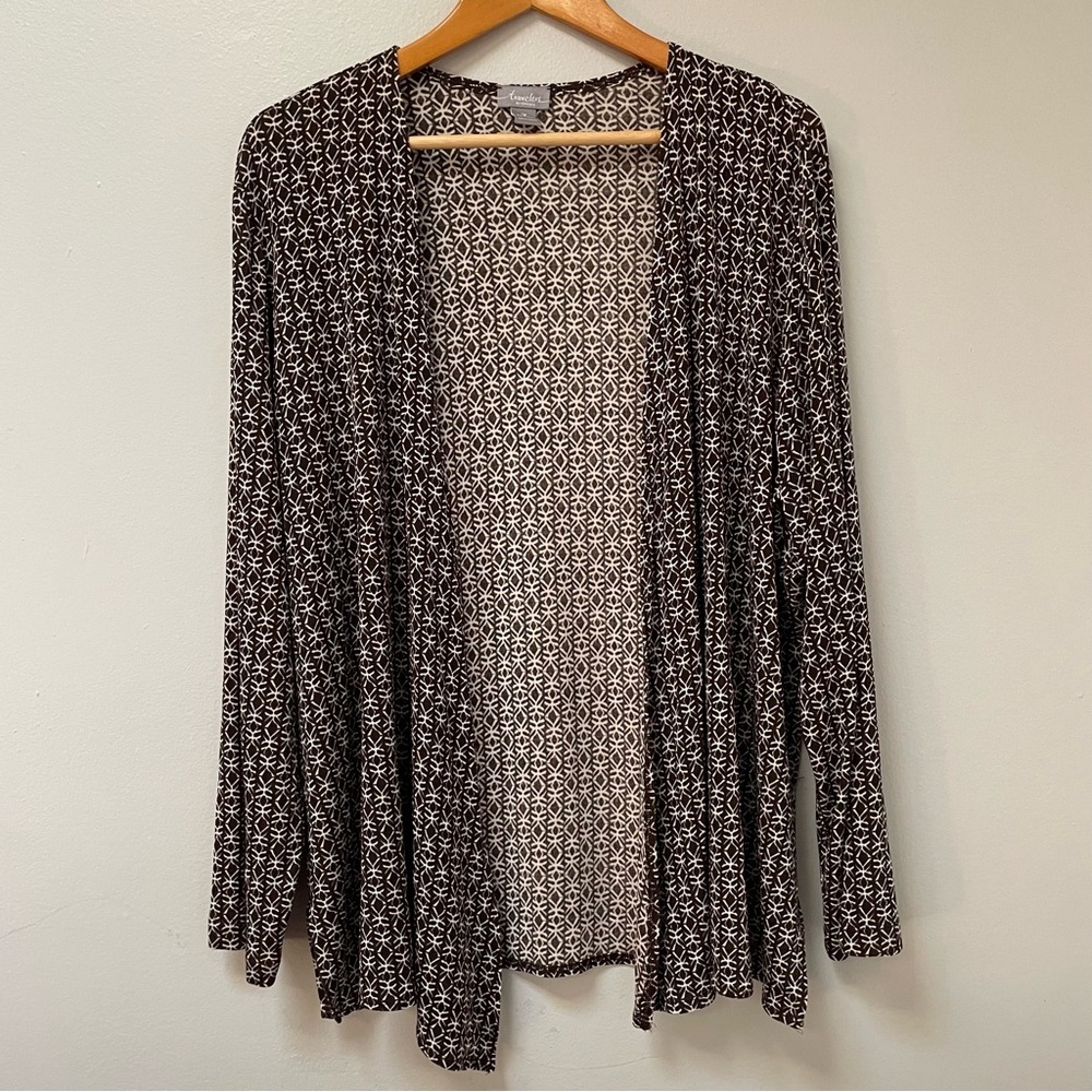Chicos Travelers Chocolate Brown/Beige Cardigan Sweater Jacket Size 3